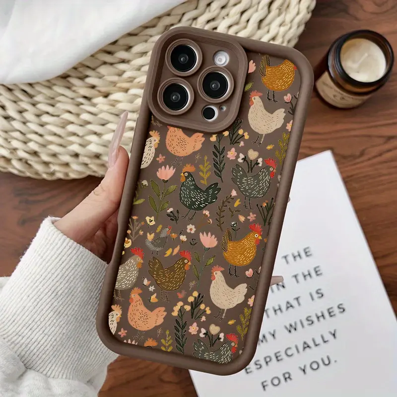 Durable Shockproof Protective Soft TPU Silicone Casing for iPhone (17 Pro Max,16,16e,15,14 Plus,13,12 Mini,11,Air,X,XS) - Green Plant Chicken Collage 2D Print, Camera Protection, Thin Handheld Phone Accessory Gift Cover