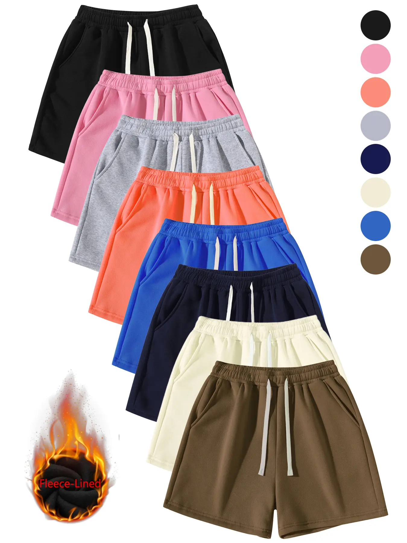 Men's Pre-Sized Fleece-Lined Athletic Sweat Shorts - Unisex Compatible, 8-Color Simple Print, Elastic Waist, Warm Streetwear Activewear Bottoms