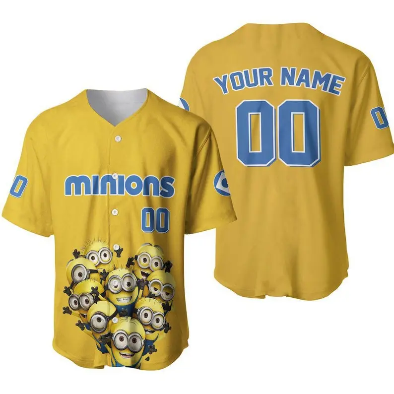 Personalized Minions Baseball Jersey – Custom Name & Number Fan Apparel, Gift for Family