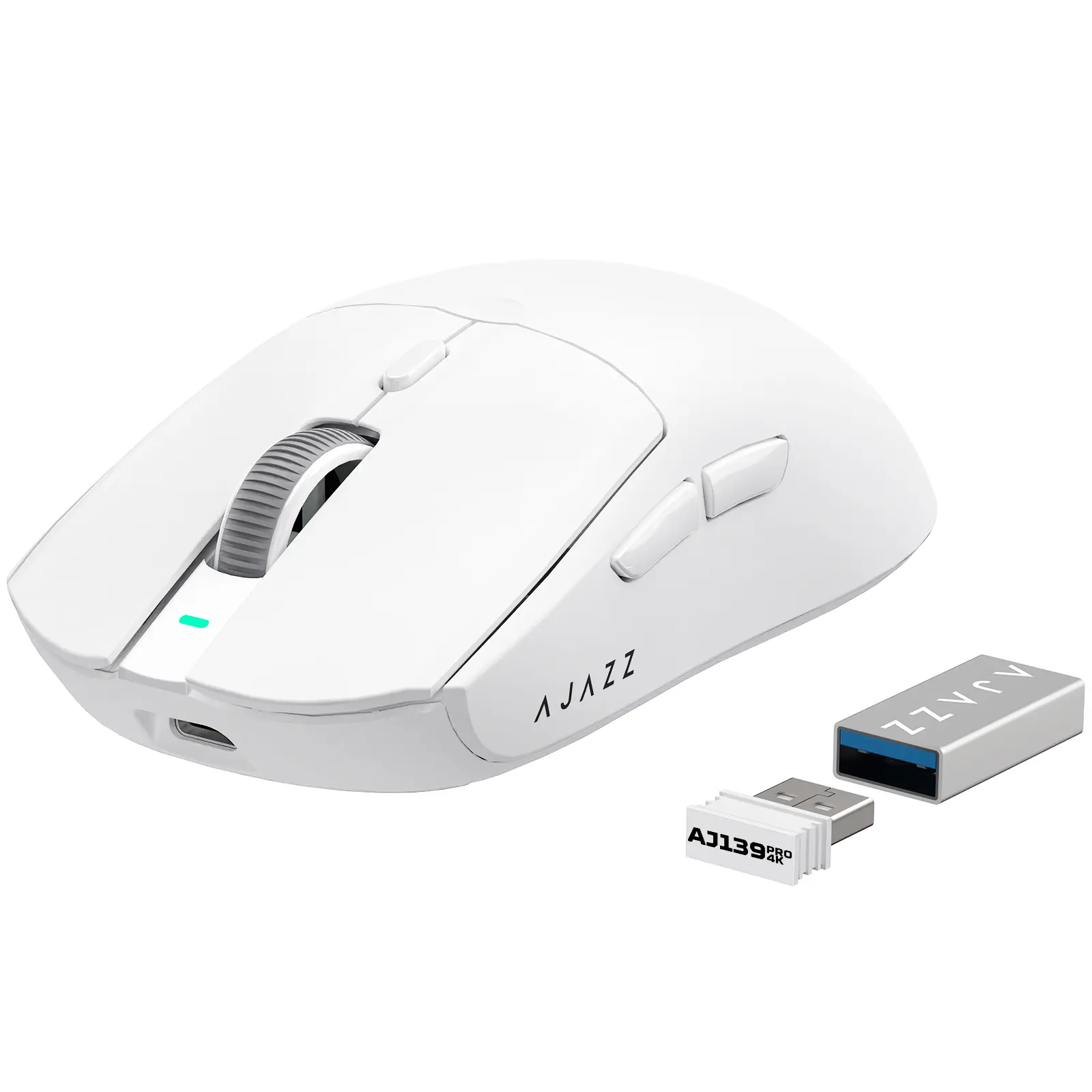 A.JAZZ AJ139 G Pro 59g Ultralight Dual Mode Wireless Gaming Mouse(White) | Type C Wired/2.4Ghz USB Receiver,26000DPI,Programmable,6 Button,Ergonomic Symmetric,Rechargeable for PC Mac Gamer