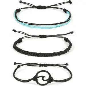 Surf String Wave Bracelets for Women Boho   Adjustable Braided Beach Surfer Bracelets Set