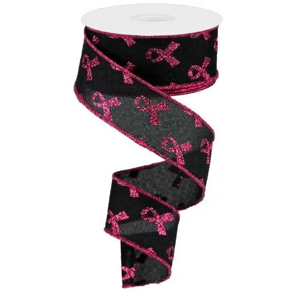 1.5" x 10yd Glitter Breast Cancer Ribbon