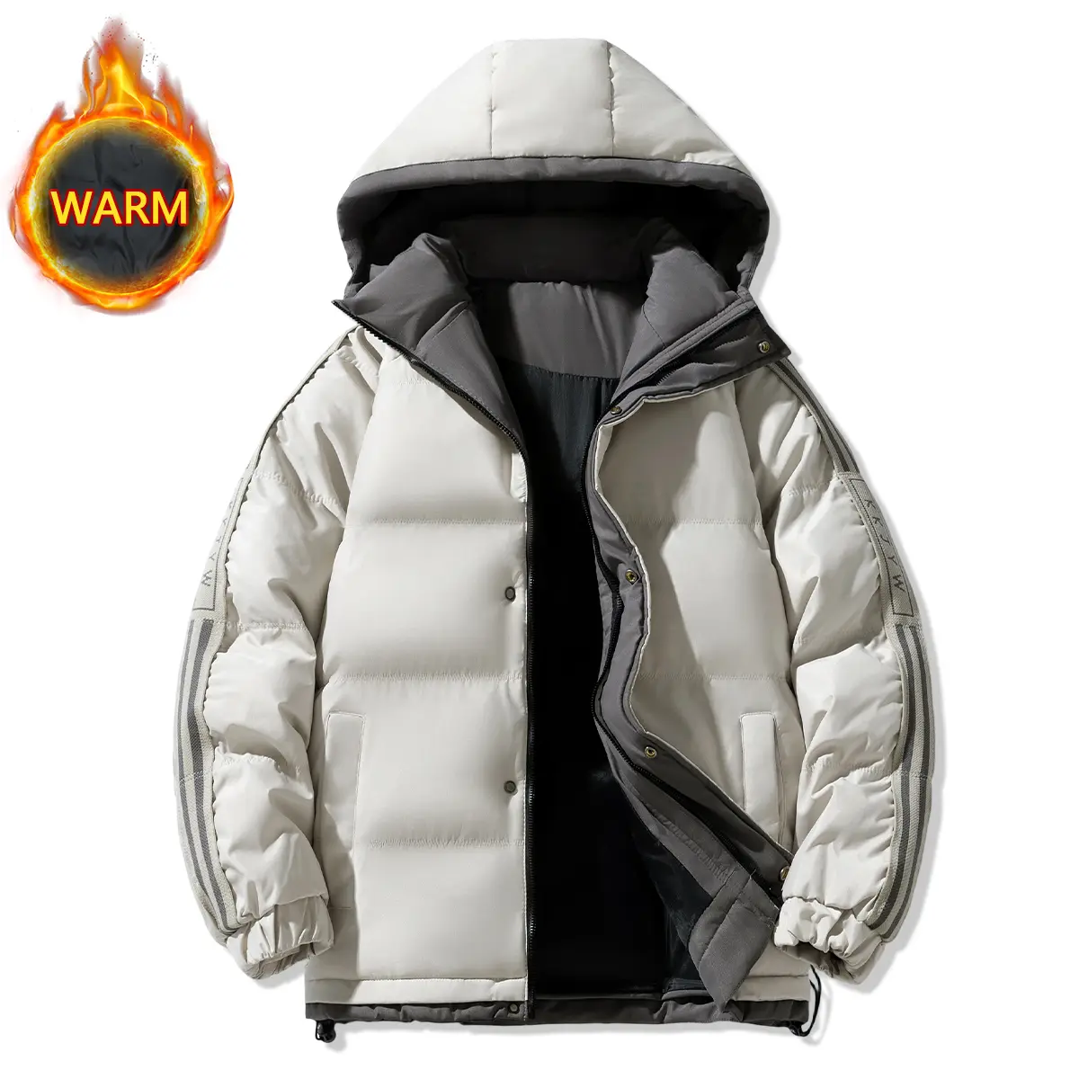 JOGWAVE Men's 2-Piece Hooded Jacket Set - Polyester Fabric, Solid Plain, Thickened Warmth Casual Sports Outerwear for Cold Weather Winter Daily Use