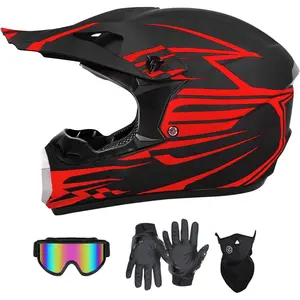 Youth Kids Motocross Helmet, Full Face Motorcycle Helmet for Dirt Bike ATV Four Wheeler MX Offroad Street Helmet with Gloves,Goggles,Face Shield DOT Approved