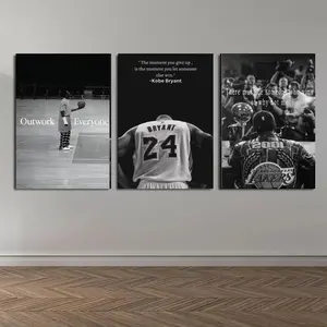 Set of 3 Kobe Bryant Motivational Poster - Inspirational Wall Art, Black & White Basketball Print, Sports Art Decor, Motivational , framed Posters