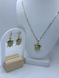 Turtle Set - Includes Necklace and Earrings with Turtle Design and Green Accent Piece