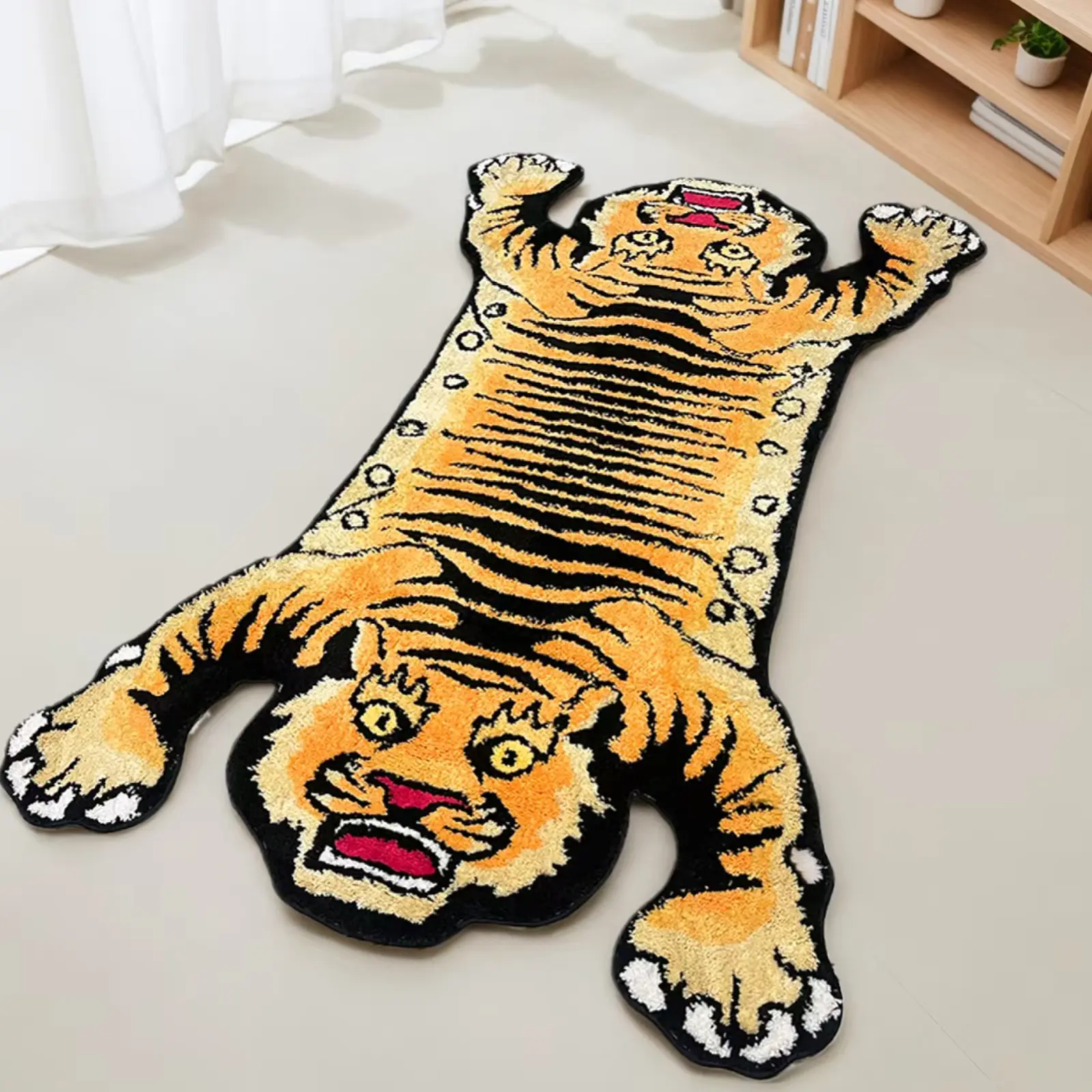 HYPEECE Angry Tiger Animal Print Fluffy Rug - 5x3ft Unique Double-Headed Soft Hand-Tufted Non-Slip Machine Washable Home Decor Rug for Bedroom, Hypebeast Room Accent Carpet, Home Decor Rugs