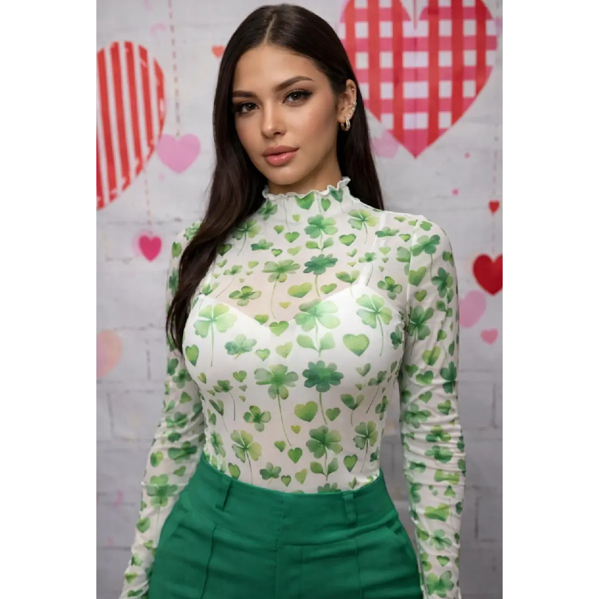 Ronda Hearts Print Merrow Mesh Top