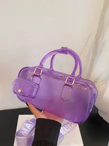 1pc Women's Jelly Boston Bag, Summer Style with Printed Shoulder Straps and Mini Wallet, Suitable for Beach Travel, Leisure Party, and Summer Daily Women's Essential Handbag