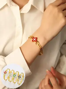 French Luxury Clover Bangle for Women, High-End 18k Bracelet, Fashionable Versatile Jewelry, Perfect Gift for Couples and Friends