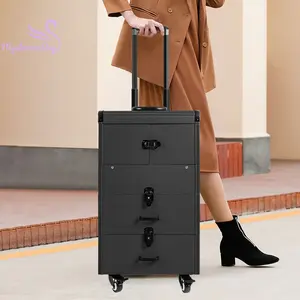 Bags&suitcases Professional Makeup Artist Rolling Train Case Lockable 3 In 1 Rolling Makeup Case Cosmetology Case On Wheels, Portable Cosmetic Organizer Trolley, Nail Technician Salon Cart (Black)