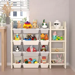 4 Tiers Modern Youngsters Toy Storage Organizer for Boys & Girls, Toy Organizer Youngsters Book Rack Storage Bookshelf for Diapers, Wipes, Youngsters's Milk Powder, Bottles, Large Size Does Not Include Display Toys And Books