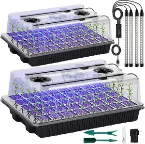 Seed Starter Tray with Grow Light, 2 Packs 80 Cells Seed Starting Kit, Reusable Seedling Starter Trays with Humidity Dome, Black