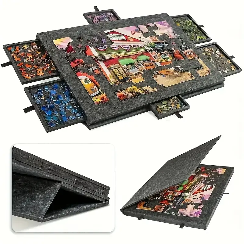 Felt Puzzle Board with 6 Drawers & Slanted Design - 2-in-1 Stand & Cover, Lightweight, 1000-Piece Compatible, Portable for Puzzle Enthusiasts (Toys & Hobbies, DIY Felt Crafts)