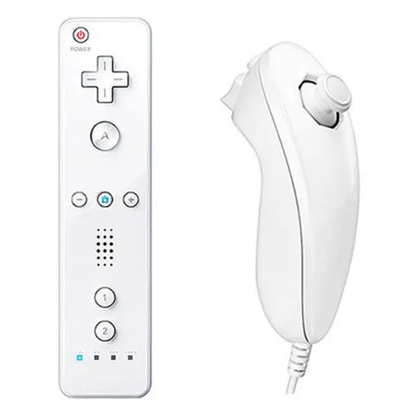 White Wireless Game Controller Set with Wiimote, Nunchuck, Port, Stick & Wheel for Nintendo Wii Console Accessories