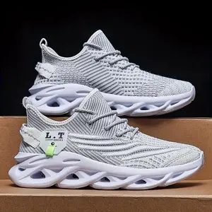 Men's Breathable Lightweight Knit Running Sports Shoes with EVA Insole for Daily Wear - Lace Up Round Toe Design for Comfortable Casual Design