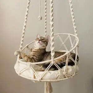 Cross-Border Hand-Woven Small Cat Hammock Hanging Cat Bed Bohemian Style with Hanging Kit Indoor Decoration Cat Nest
