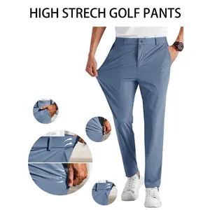 Runcati  Men‘s Stretch Golf Pants Casual Slim Fit Dress Pants Elastic Waist Tapered Work Cropped Trousers