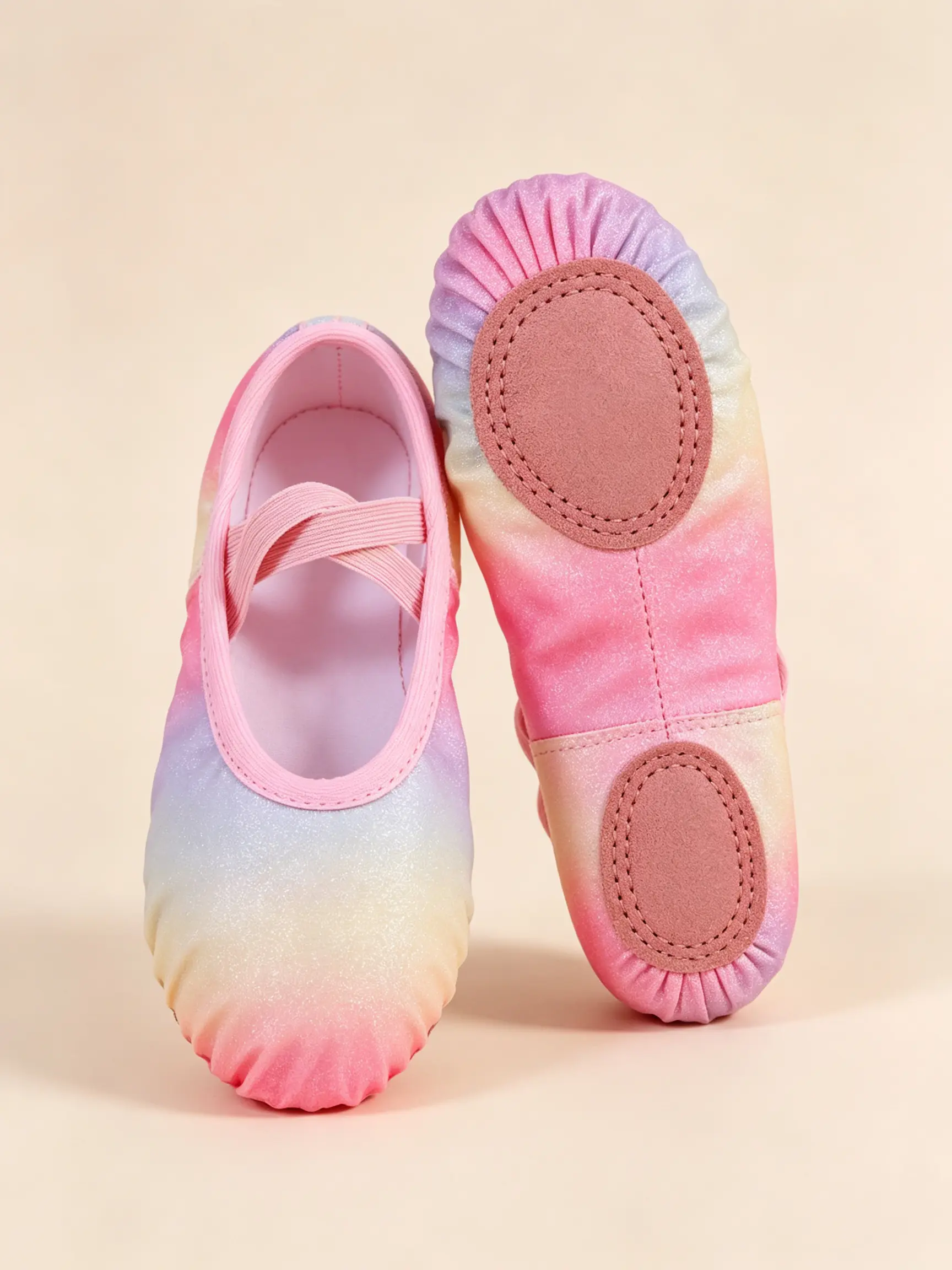 Girls Gradient Glitter Ballet Shoes Split Sole Dance Slippers Cross Strap Soft Dance Shoes Multiple Colors Available