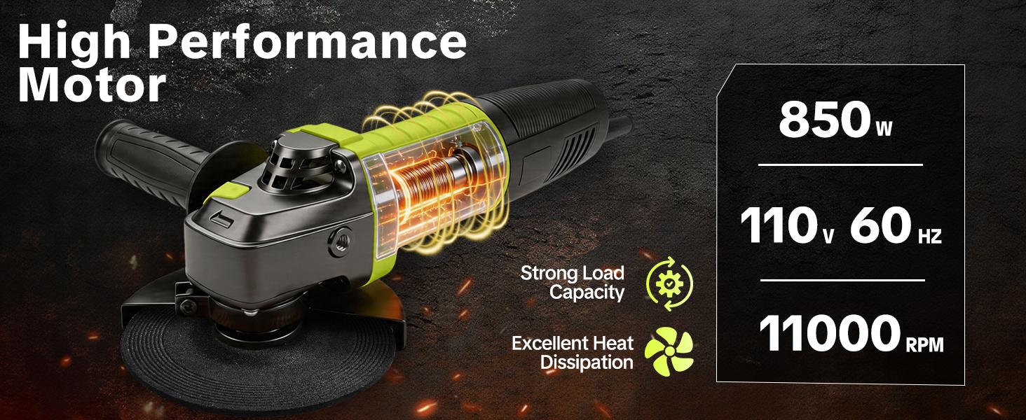 SEESE Angle Grinder, 5 Inch 8 Amp 11000PRM Electric Grinder Tool 6-Variable-Speed Metal Grinderand Cutting Wheels, Flap Disc and Auxiliary Handle for Cutting, Grinding, Polishing and Rust Removal