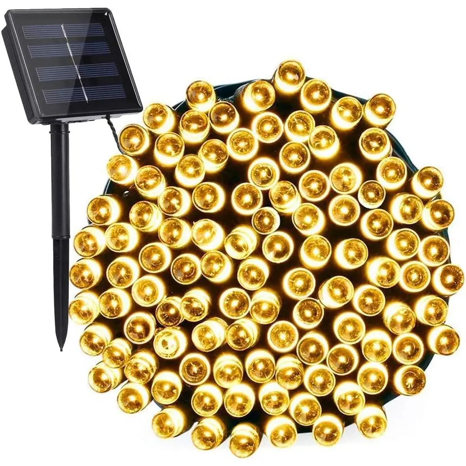 72ft 200-LED 8-Mode  Outdoor Christmas String Lights (Warm White), Waterproof Solar String Lights Suitable for Christmas Trees, Fences, Holidays, Parties, Balconies, Outdoor Christmas Decorations and Patty House ，Solar Outdoor Fairy Lights with Modes summ