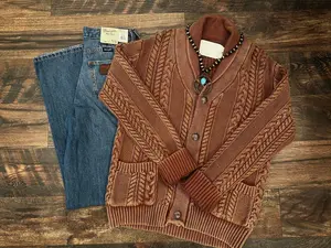 Brown Corded Concho Cardigan