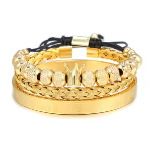 Z487 Men's Bracelet Stainless Steel Pineapple Bead Crown Woven Bracelet Roman Letter Bangle Suit