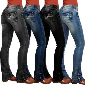Minimalist Casual Jeans Stretch Slim Fit Straight Leg Jeans Women's Embroidered Jeans