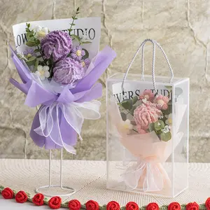 Handmade Crochet Graduation Leis for Boys Girls, Knitted Wool Carnation Rose Bouquet in Gift Box, Artificial Flowers Graduation Gifts for Her Him, Father's Day Gift for Dad, Memorial Day Veterans Day Decor