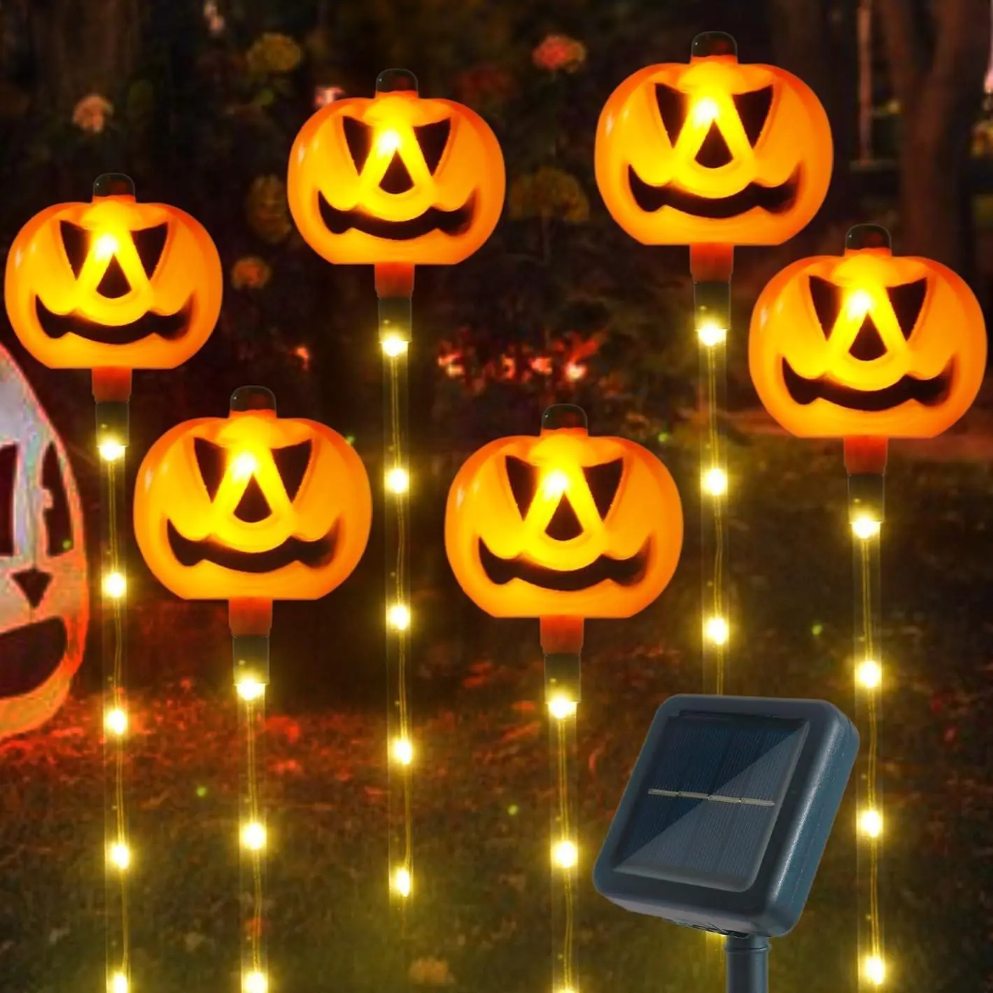 6 Pack Solar Pumpkin Garden Pathway Stake Lights Outdoor Halloween Decorations