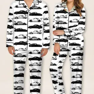 Black & White Supercar Pajama Set ,Luxury Sports Car Print PJs for Men & Women, Trendy Auto Lover Sleepwear, Comfy Racing Aesthetic Loungewear