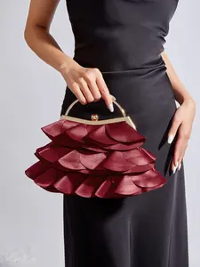 New Elegant Petal Evening Clutch Bag, Lotus Edge Design, Fashionable Embellished Clutch, Perfect for Weddings, Vacations, Formal Parties, Graduation Dance, with Chain
