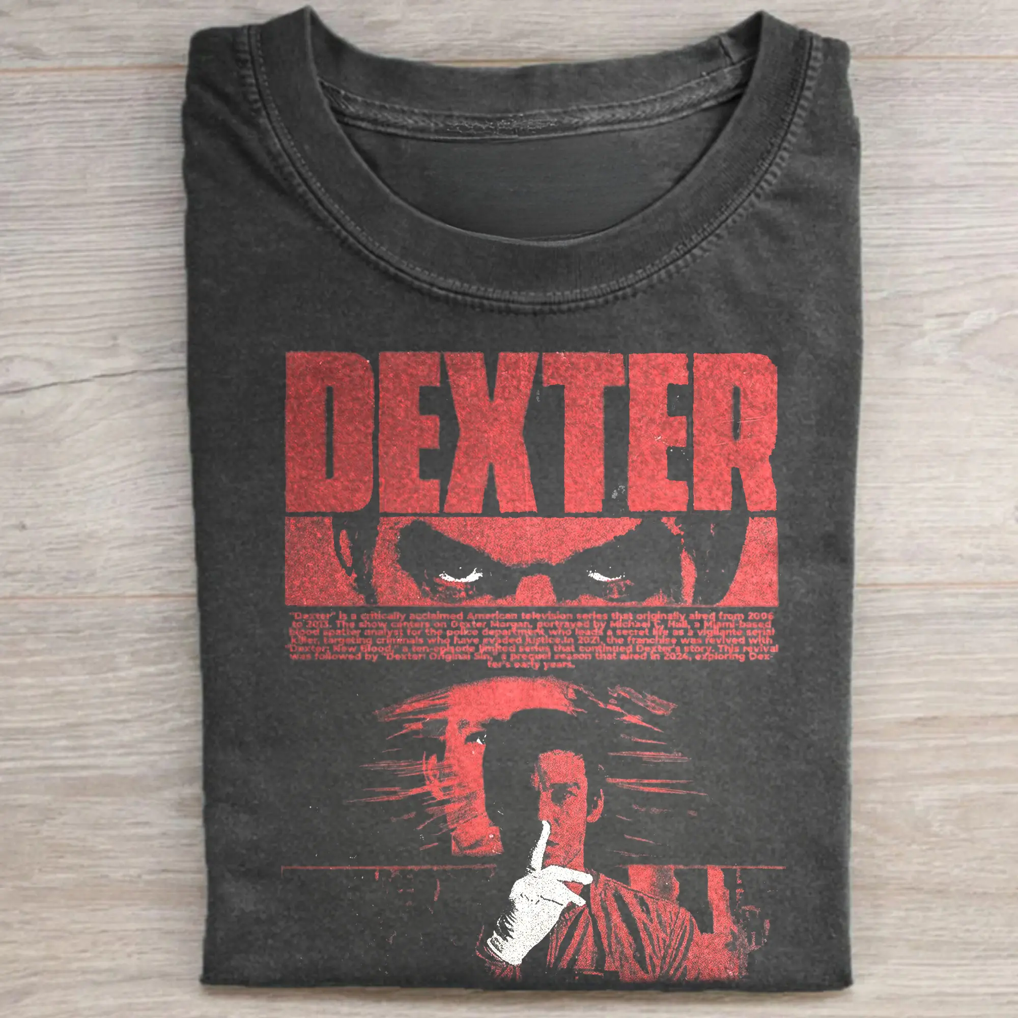 Men's Vintage Dexter Morgan Graphic T-Shirt - Horror TV Show Bay Harbor Butcher Fitted Cut Short-Sleeve Crew Neck Lightweight Cotton Casual Streetwear Tops, Dexter Print, Horror Graphic, All-Season Menswear, Cold-Wash Printed Retro Tops