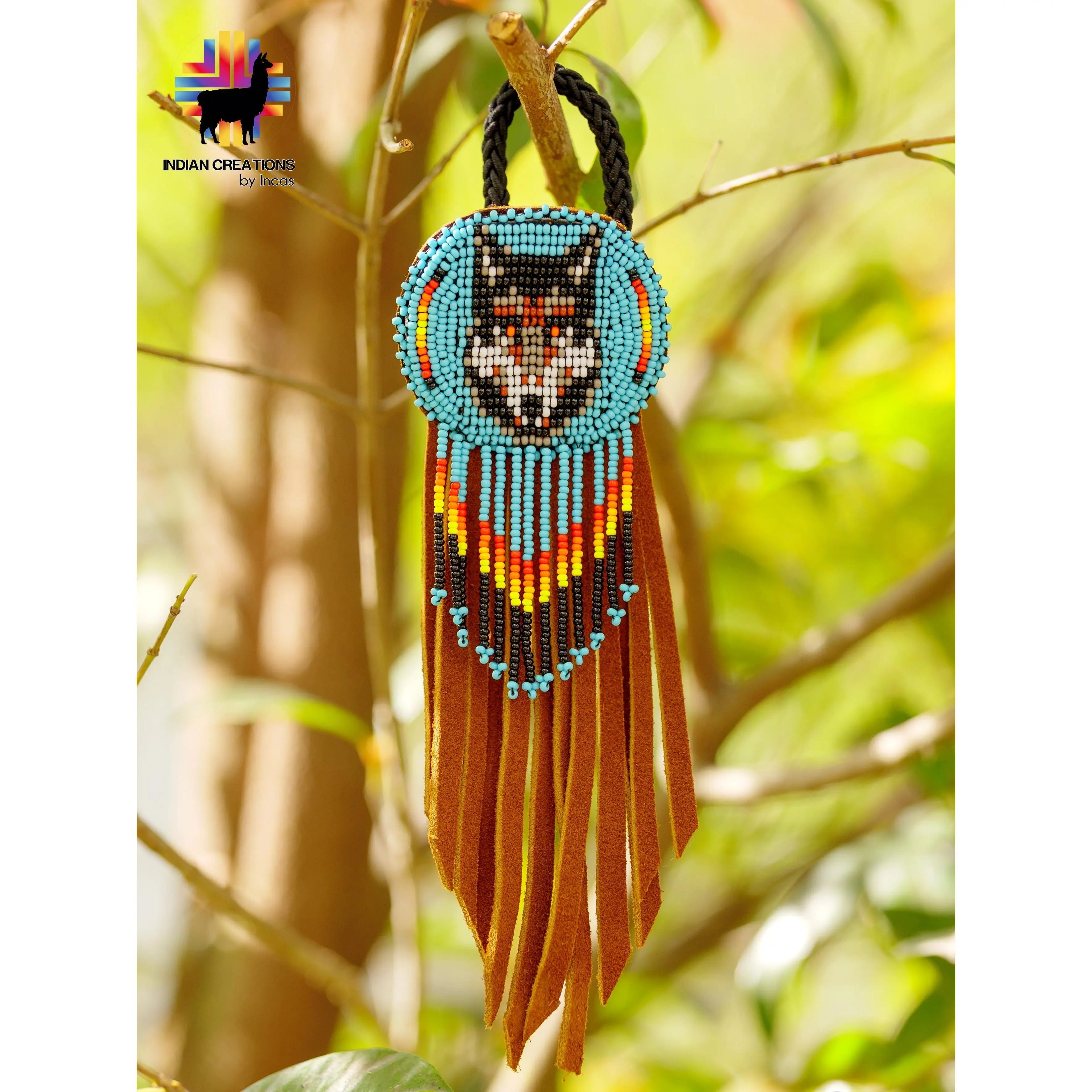 Handmade Leather Hair Tie. Beaded Hair accessories. Made in Ecuador. Boho and Chic.