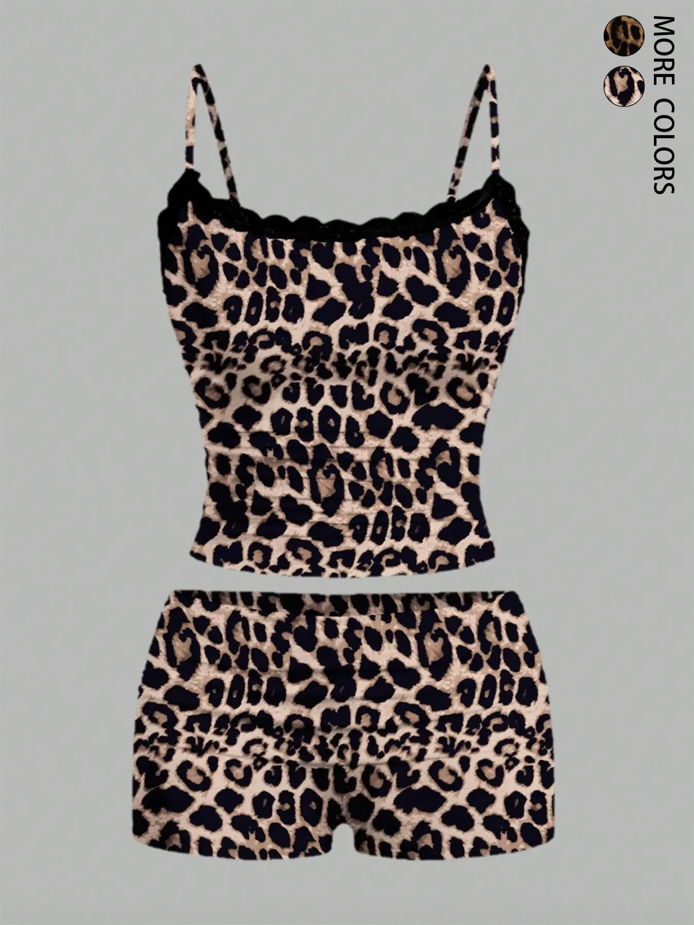 2pcs Casual Leopard Print Lace Crop Top Camisole And Shorts Set For Women, Perfect for Daily Wear, Home Use, Stylish and Comfortable