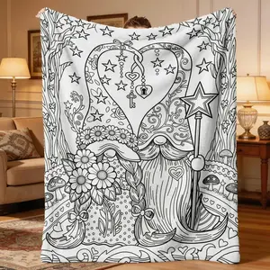 Dwarf Coloring Book Flannel Blanket, Gift Blanket for Family Friends, Nap Blanket, Sofa Blanket, Camping Travel Multi-Purpose Blanket Veterans Throw Vintage Hand-Drawn Eras Heating Blankets