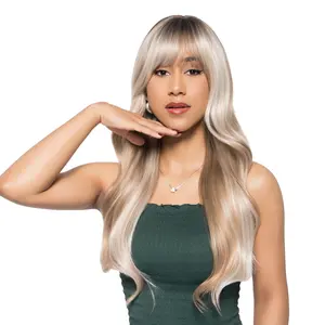 BROWN SUGAR BLONDIE' 23-Inch Blonde Two-tone Blend Balayage (Dark Scorched Roots) Subtle Layer Butterfly Cut Synthetic Wig | 【Heat Resistant】 【Cap Included】 | 54FSGB