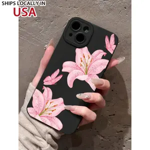 1pc Ins Floral Lily & Butterfly Pattern Transparent Soft Phone Case, Anti-Slip, Compatible With IPhone 11/12/13/14/15/16 Pro Max
