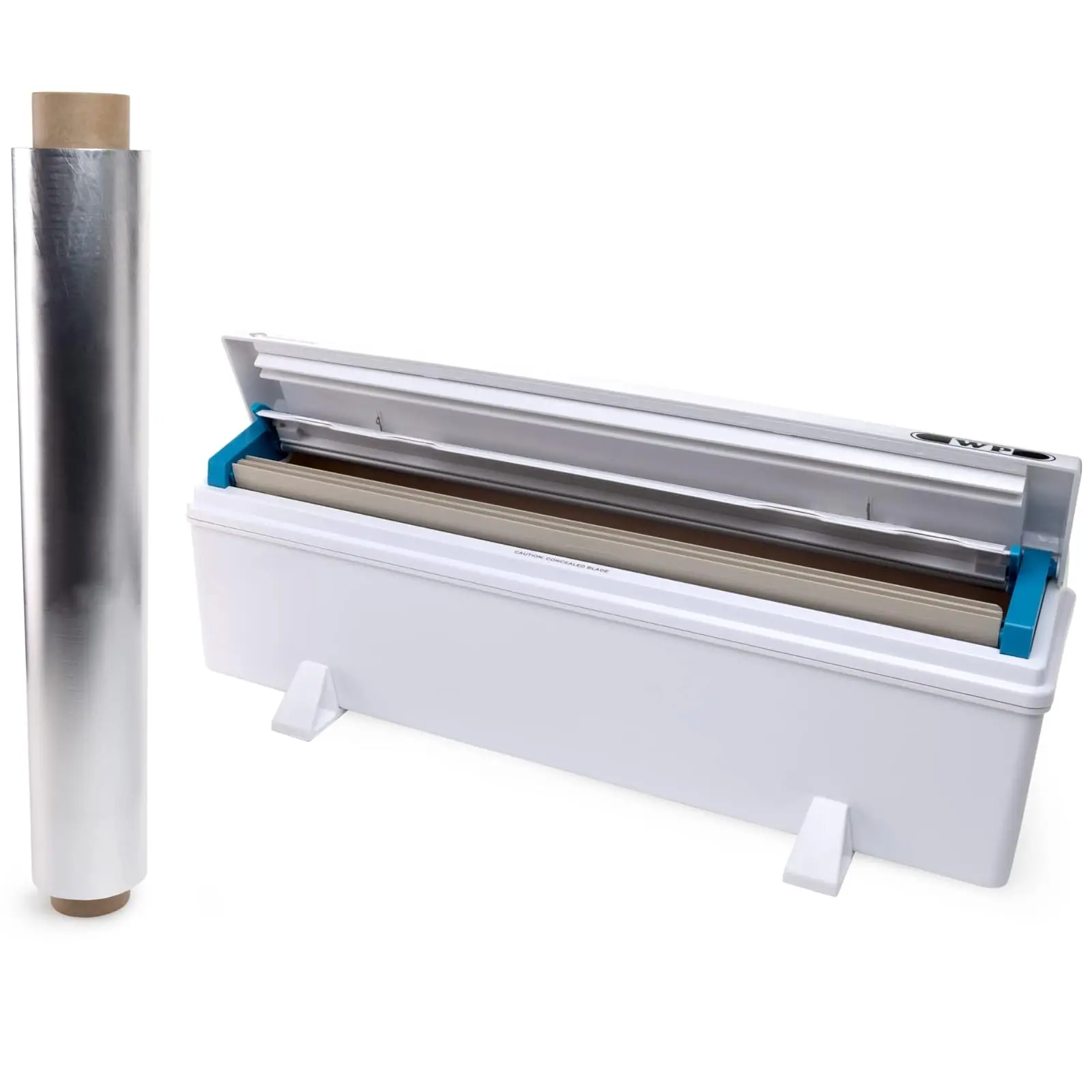 IDL Packaging WP-180DA 18" FoilMaster Dispenser with 18" x 500' Aluminum Foil Roll - NEW Press-Cutter with Sharp Serrated Blade - 10X Longer Service Life with Durable Plastic Body