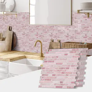 Brick Pattern Wall Sticker, 12pcs/set Self-adhesive Wall Decal, Durable Waterproof Decorative Sticker for Kitchen Bathroom Backsplash