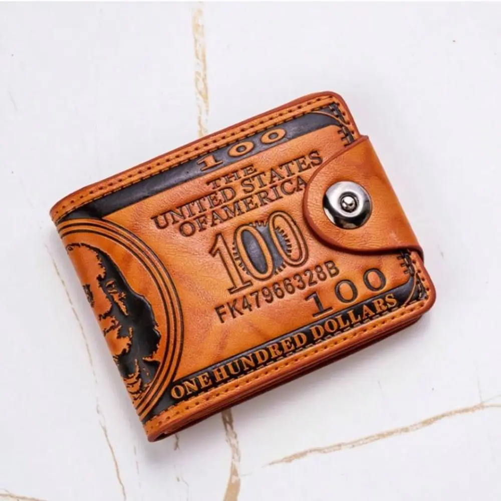 Portable men's $100 wallet, card holder, foldable personalized dollar print PU leather wallet, multi-card slot card holder coin purse