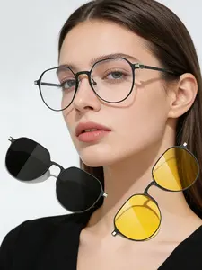 Simple Polarized Sunglasses Set, Including Sunglasses & Magnetic Night Vision Lens Clips, Fashion Accessories for Outdoor Activities