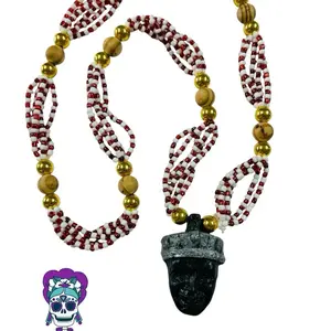 Collar Mazo de Shangó Orisha with Red White Beads and Gold Accents Unique Design Necklace