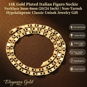 14K Gold Plated Italian Figaro Chain Necklace 3mm-8mm (20/24 Inch) | Non-Tarnish Hypoallergenic Classic Unisex Jewelry Gift hip hop cuban chain men rapper men's link woman birthday miami style necklace fashion alloy hip hop necklace Bracelet y2k