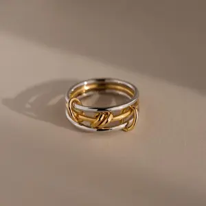 Mixed Metal Linked Ring Set by Caitlyn Minimalist - Triple Two Tone Interlocking Rings - Minimalist Jewelry for Women - Gift for Her