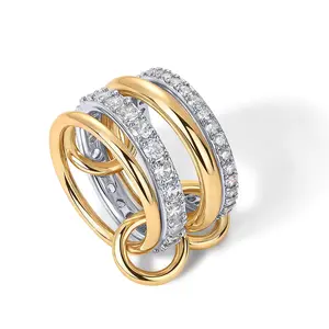 Gold Stackable Rings for Women Non Tarnish, Cubic Zirconiaa Rings, Silver Gold Multi Ring Mixed Metals Stack Rings Set