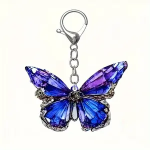 Sparkling Purple 1 Pc Boho Keychain - Elegant Acrylic Animal Charm With Silvery Clasp - Accessory For Bags, Backpacks, & Cars, Ideal For Women