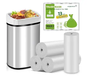 13 Gallon Garbage-Bags Tall Kitchen Compostable-Trash-Bag - White Biodegradable Unscented 60 Count Large Recycling Compactor Big Outdoor Liners Waste Basket Acqkunlo
