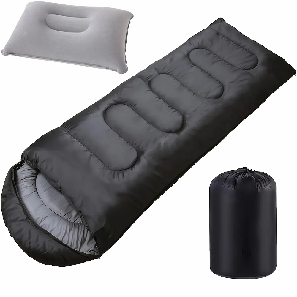 Camping Sleeping Bag with Pillow & Compression Sack, Lightweight 3 Season Sleeping Bag Set for Adults, Comfortable Sleep System, Camping Gear for Hiking, Backpacking, Outdoor Adventures, Travel & Emergency Use.