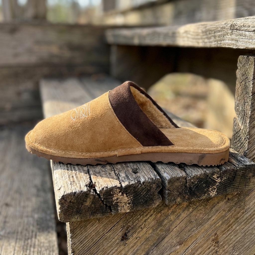 Western Suede Slippers with Boot Stitch – Square Toe House Shoes for Men & Women, Indoor Outdoor